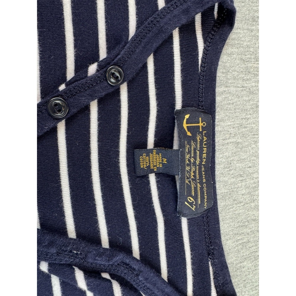 Lauren Ralph Lauren Womens Medium M Henley Striped Long Sleeve Shirt V Neck - Picture 3 of 7